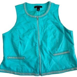 Ashley Stewart Teal Faux Leather Silver Chain Accent Vest Size 14